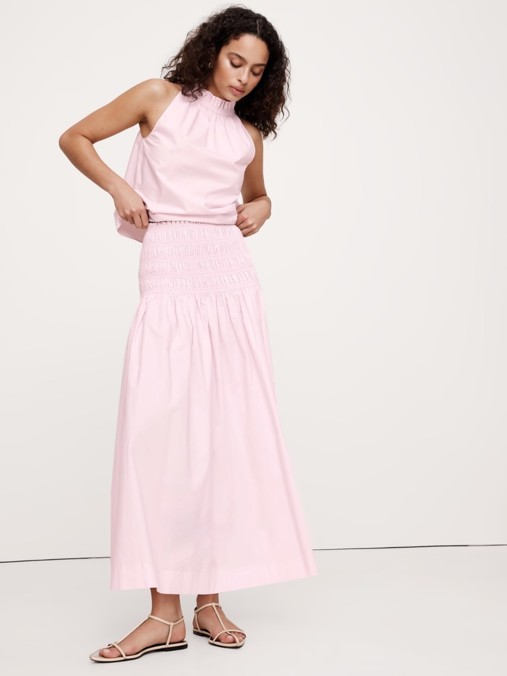 Easy Banana Republic Lilac Cotton Poplin Smocked Waist Maxi Skirt